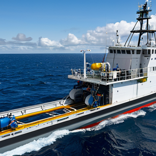 Home 6 Oceanographic Research Vessel**
"A modern oceanographic research vessel, fully equipped with scientific instruments, sailing on a calm, deep blue sea. Scientists in appropriate attire are working on deck, deploying an ROV (Remotely Operated Vehicle). Clear blue sky with scattered clouds. Professional photography, detailed, realistic, perfect anatomy, correct proportions, natural pose, well-formed hands, proper finger count, appropriate content, fully clothed, safe for work, professional."
**