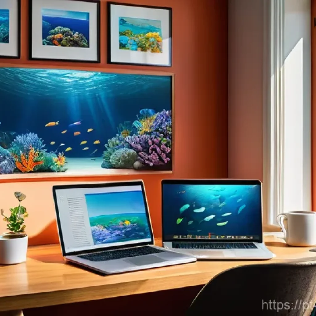 해양학 온라인 강의 - **Prompt:** A cozy, sunlit home office scene with a person (gender-neutral, 20s-30s, dressed in comf...