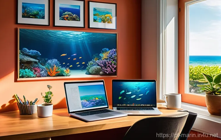 해양학 온라인 강의 - **Prompt:** A cozy, sunlit home office scene with a person (gender-neutral, 20s-30s, dressed in comf...