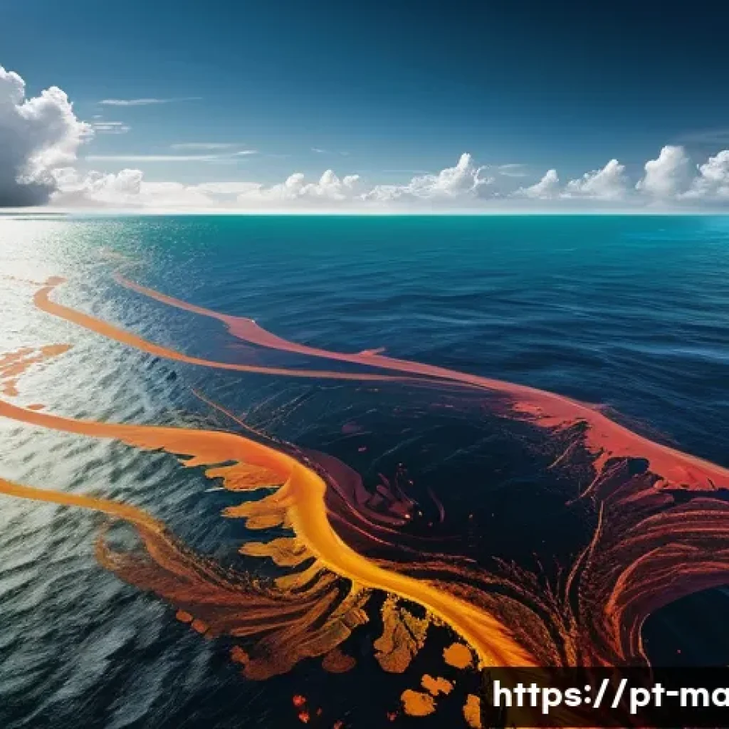 해양 온도와 염도 - A detailed, realistic ocean scene showing the Gulf Stream current transporting warm tropical waters ...