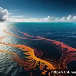 Home 18 해양 온도와 염도 - A detailed, realistic ocean scene showing the Gulf Stream current transporting warm tropical waters ...