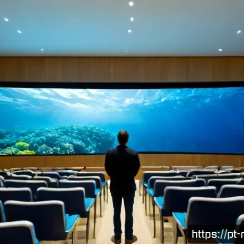 해양학 연구 결과 발표 - Photorealistic oceanography research presentation in a modern coastal university auditorium in Brazi...