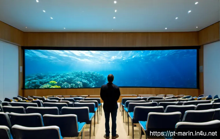 해양학 연구 결과 발표 - Photorealistic oceanography research presentation in a modern coastal university auditorium in Brazi...