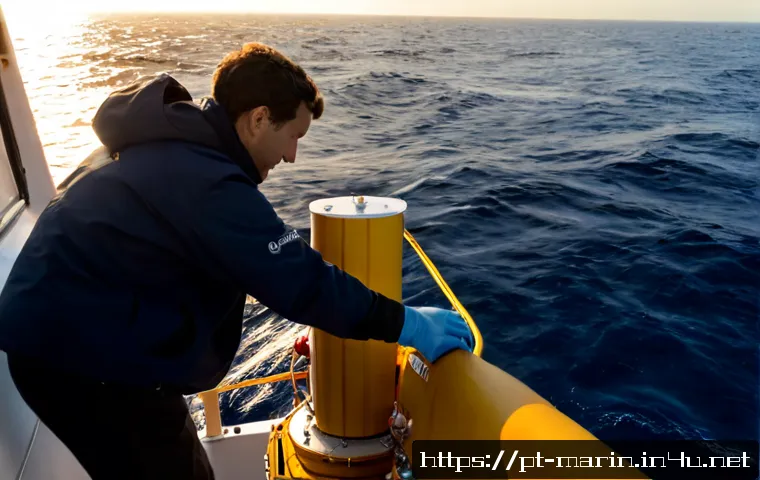 해양학 데이터 수집 - Photorealistic oceanographic research vessel off the Portuguese Atlantic coast at sunrise, marine sc...