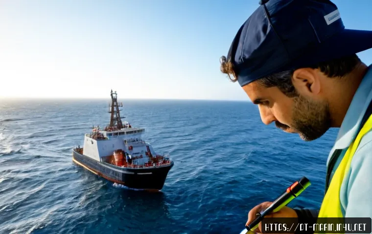 해양 지질학 - Photorealistic marine geology research vessel above clear deep-blue Atlantic water off the Portugues...
